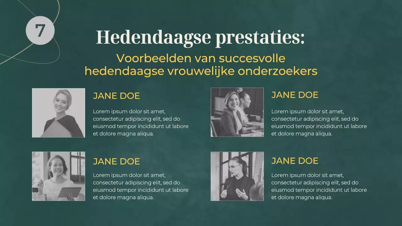 Groen en grijs basismateriaal voor lezingen over vrouwen in de wetenschap