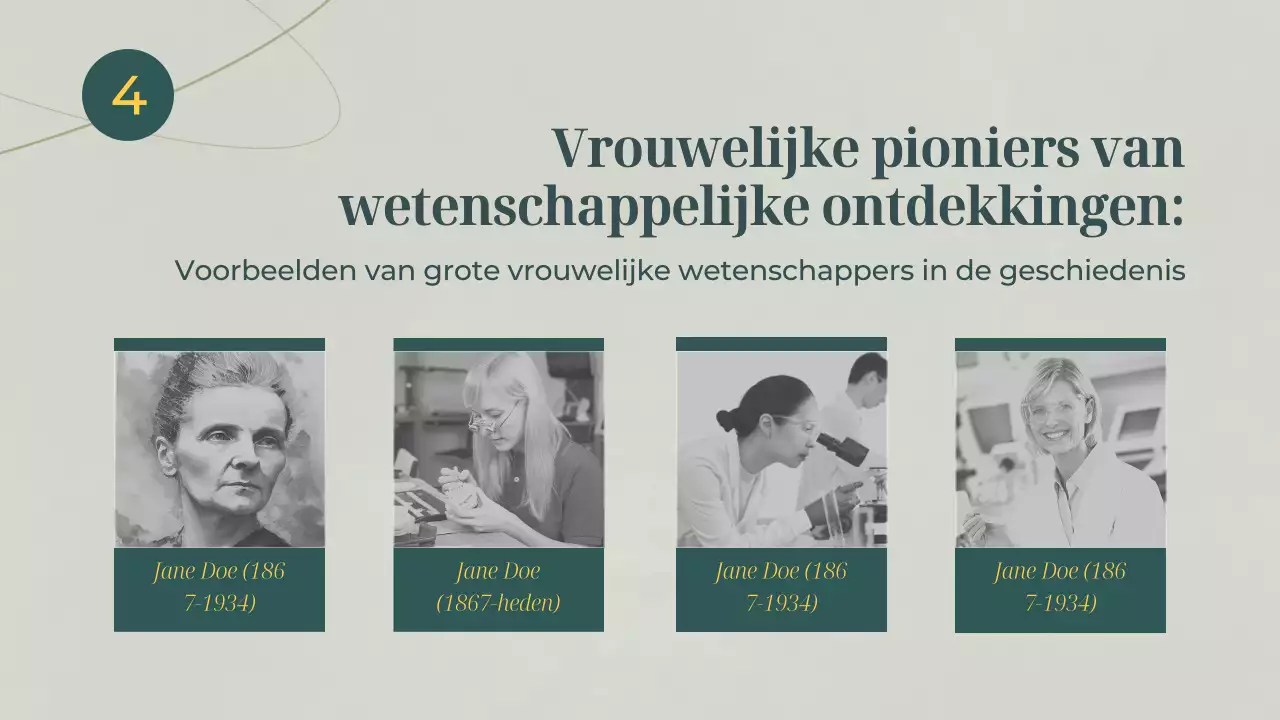 Groen en grijs basismateriaal voor lezingen over vrouwen in de wetenschap