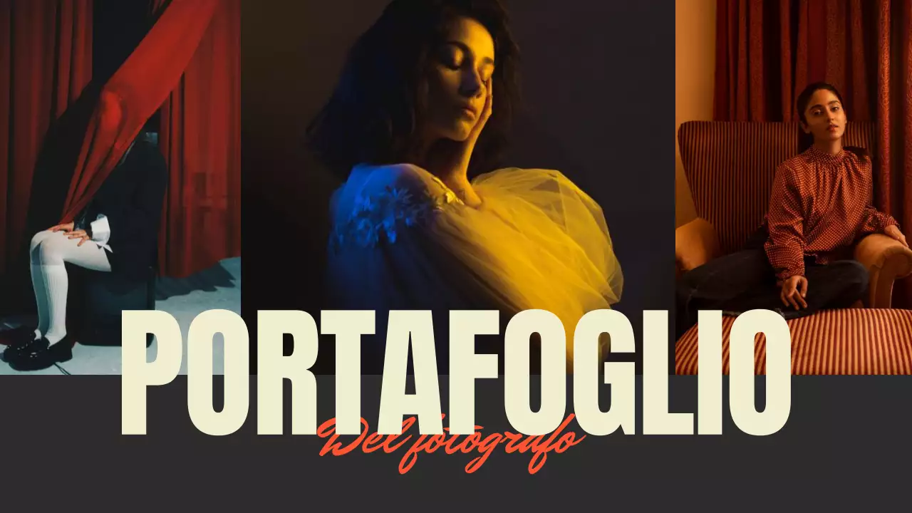 Presentazione del portafoglio del fotografo di tendenza in nero e rosso