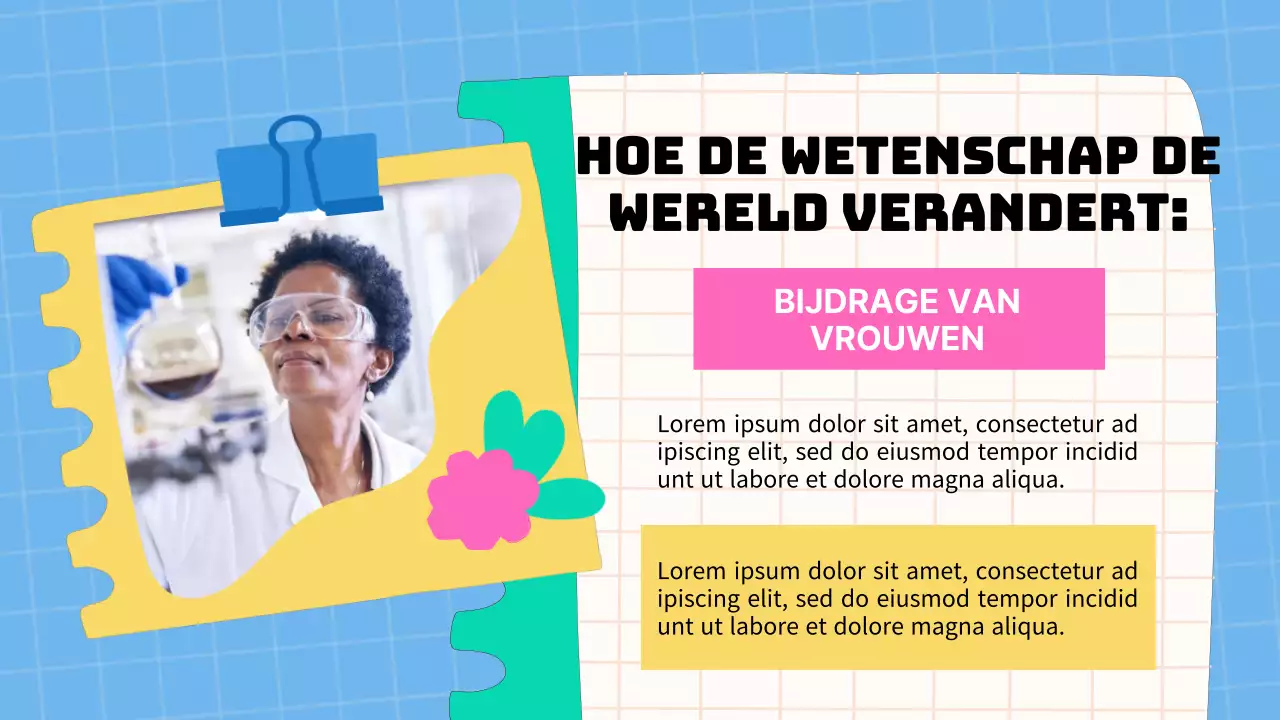 Blauw en roze basismateriaal voor lezingen over vrouwen in de wetenschap