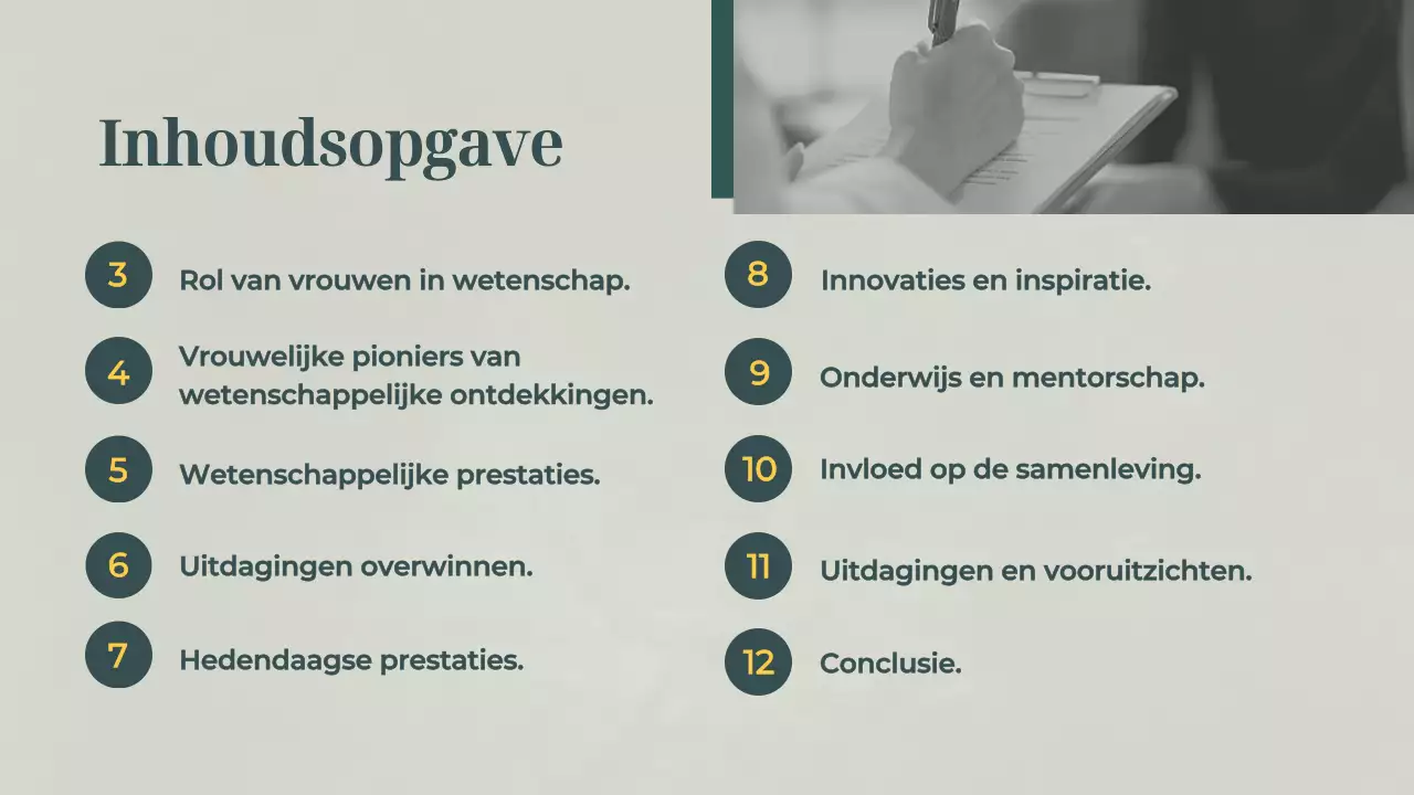 Groen en grijs basismateriaal voor lezingen over vrouwen in de wetenschap