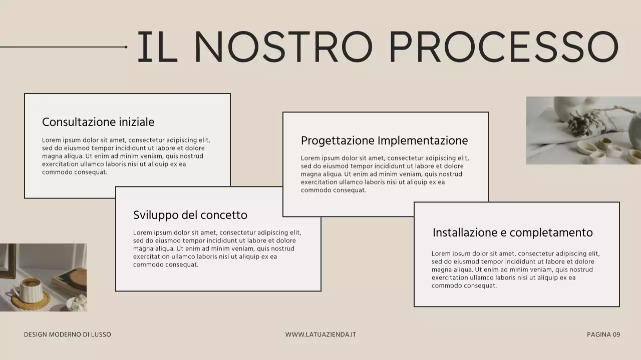 Presentazione dello studio di interior design moderno beige-marrone