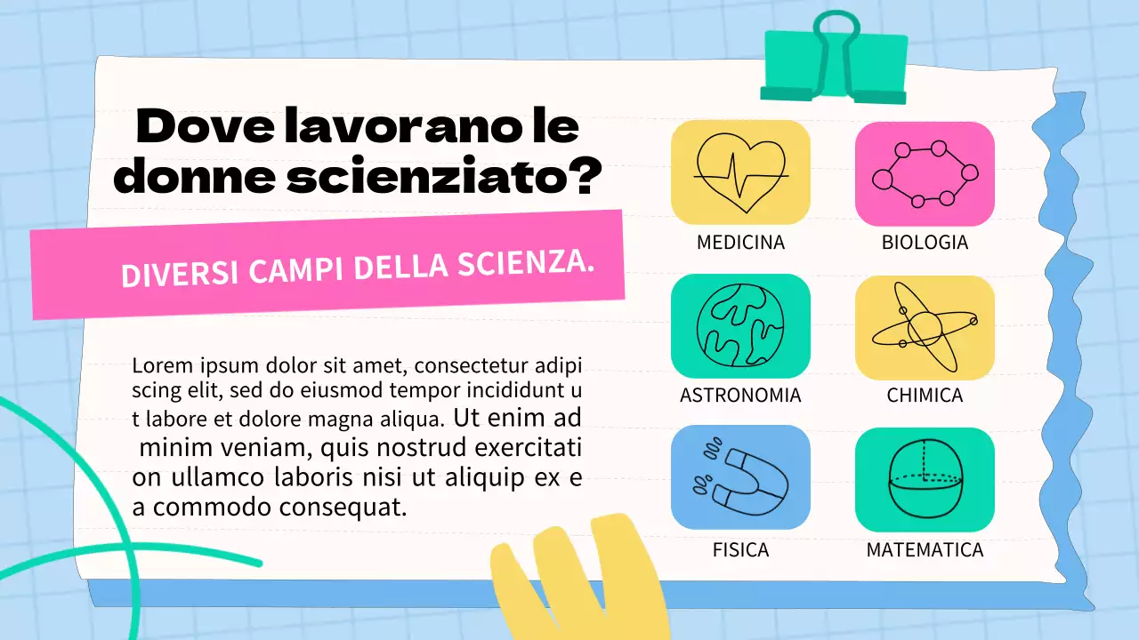 Materiale didattico di base sulle donne nella scienza in blu e rosa