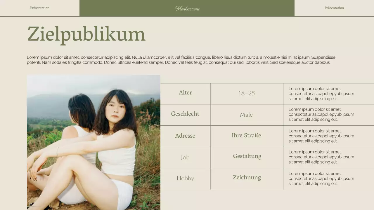 Grüne elegante Frau Business-Markenstrategie