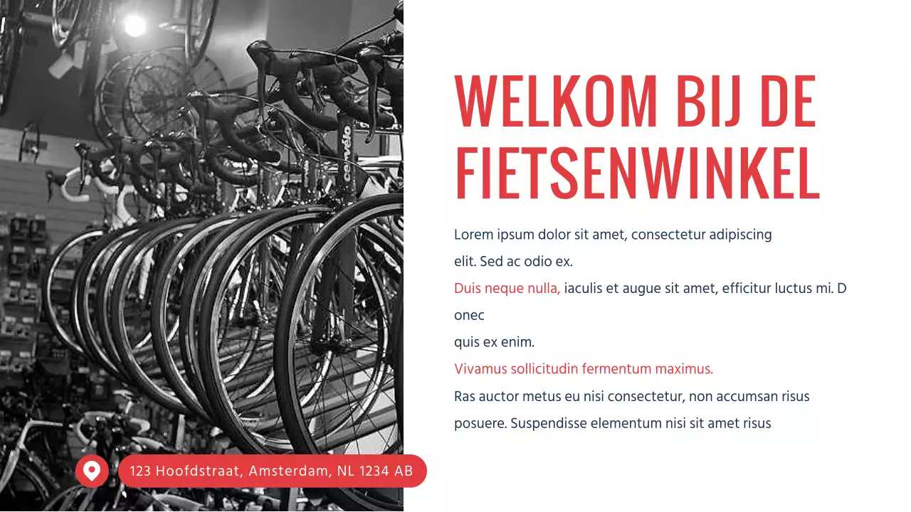 Navy Red moderne minimale Bike Shop bedrijfsintroductie