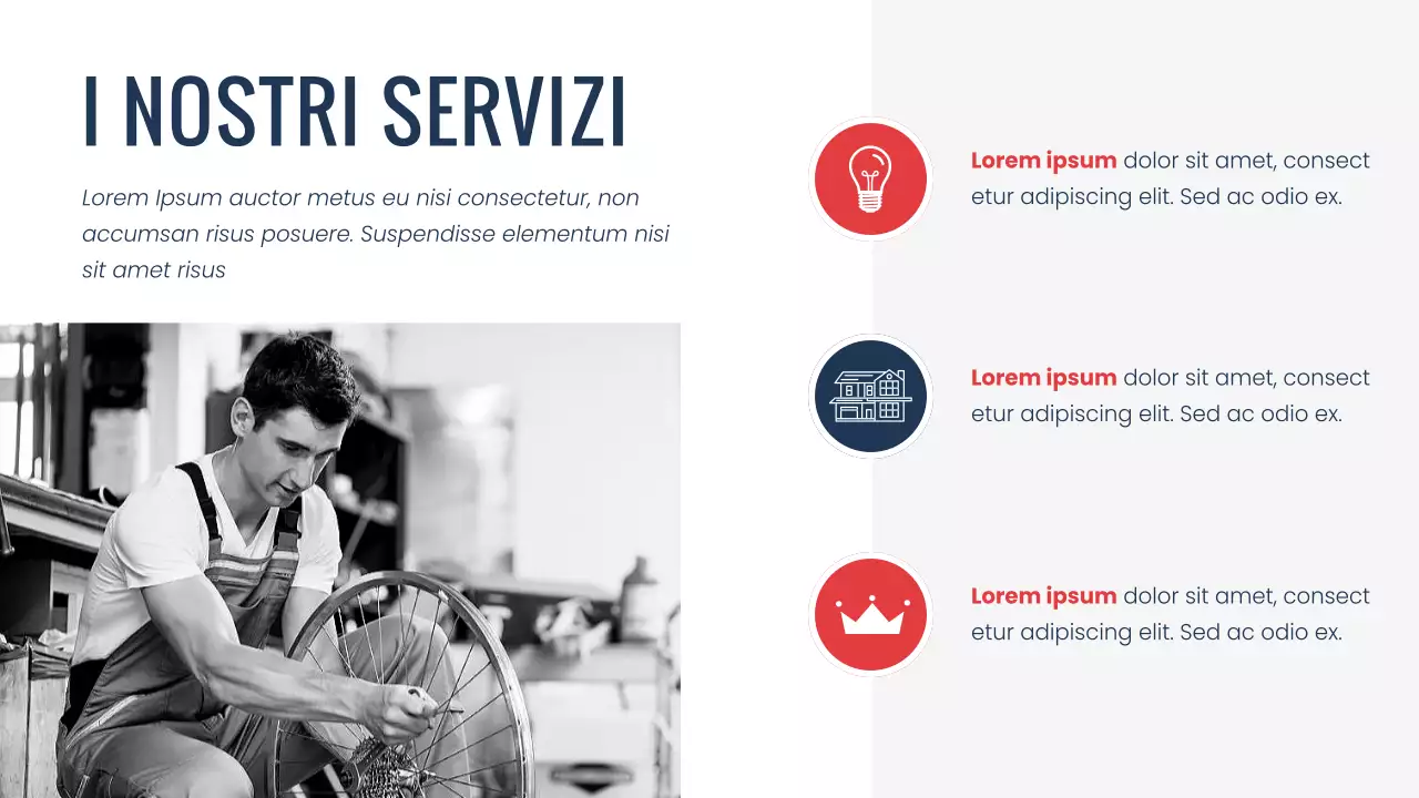 Presentazione dell'azienda Bike Shop moderno e minimal di colore rosso navy