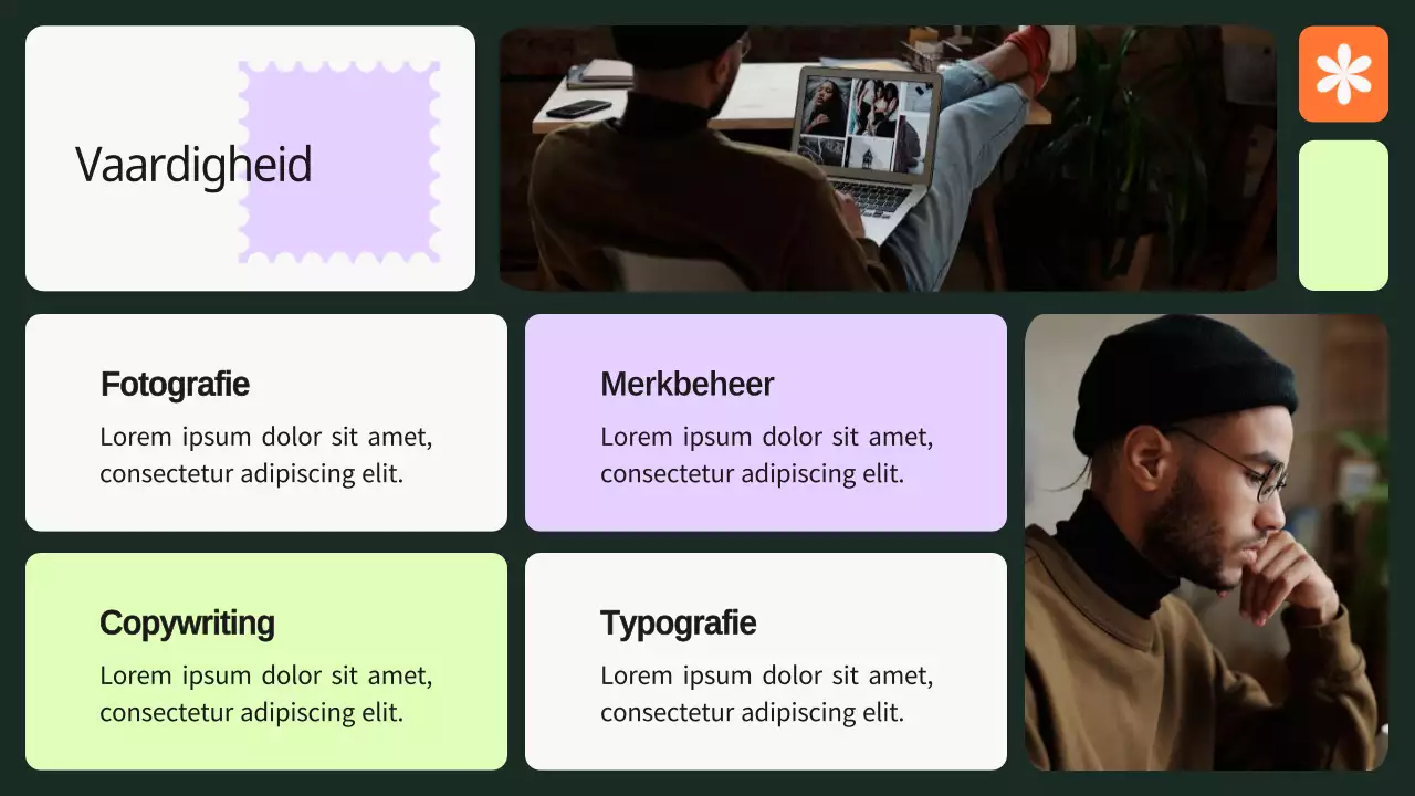 Groen en paars gedurfd grafisch ontwerper portfolio