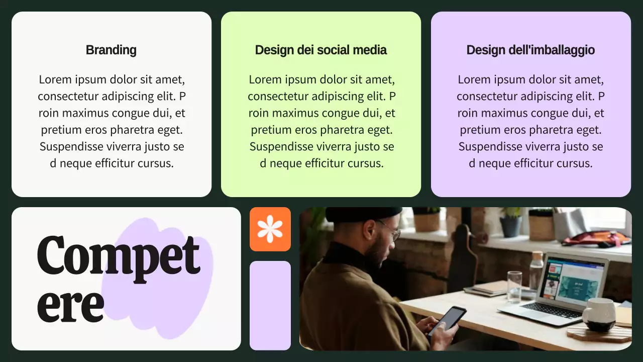 Portafoglio del designer grafico in grassetto verde e viola
