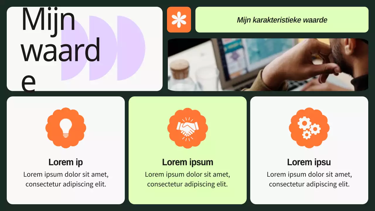 Groen en paars gedurfd grafisch ontwerper portfolio