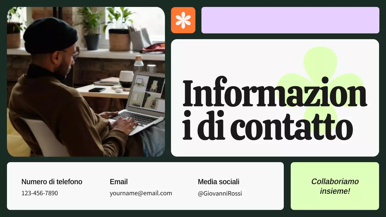 Portafoglio del designer grafico in grassetto verde e viola