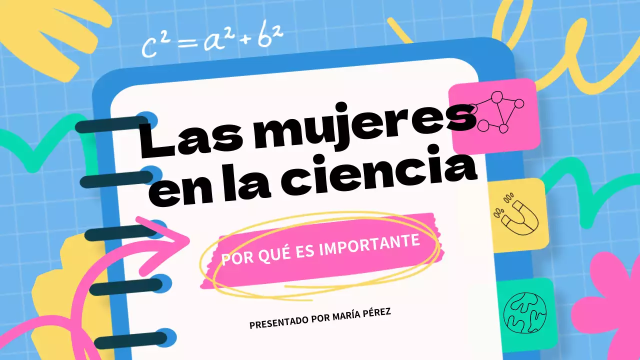 Material didáctico básico azul y rosa sobre las mujeres y la ciencia