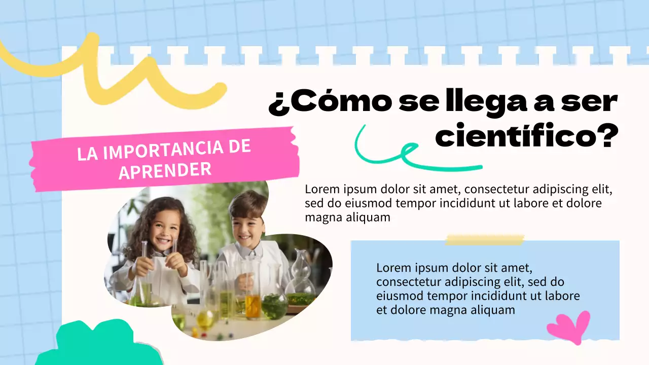 Material didáctico básico azul y rosa sobre las mujeres y la ciencia