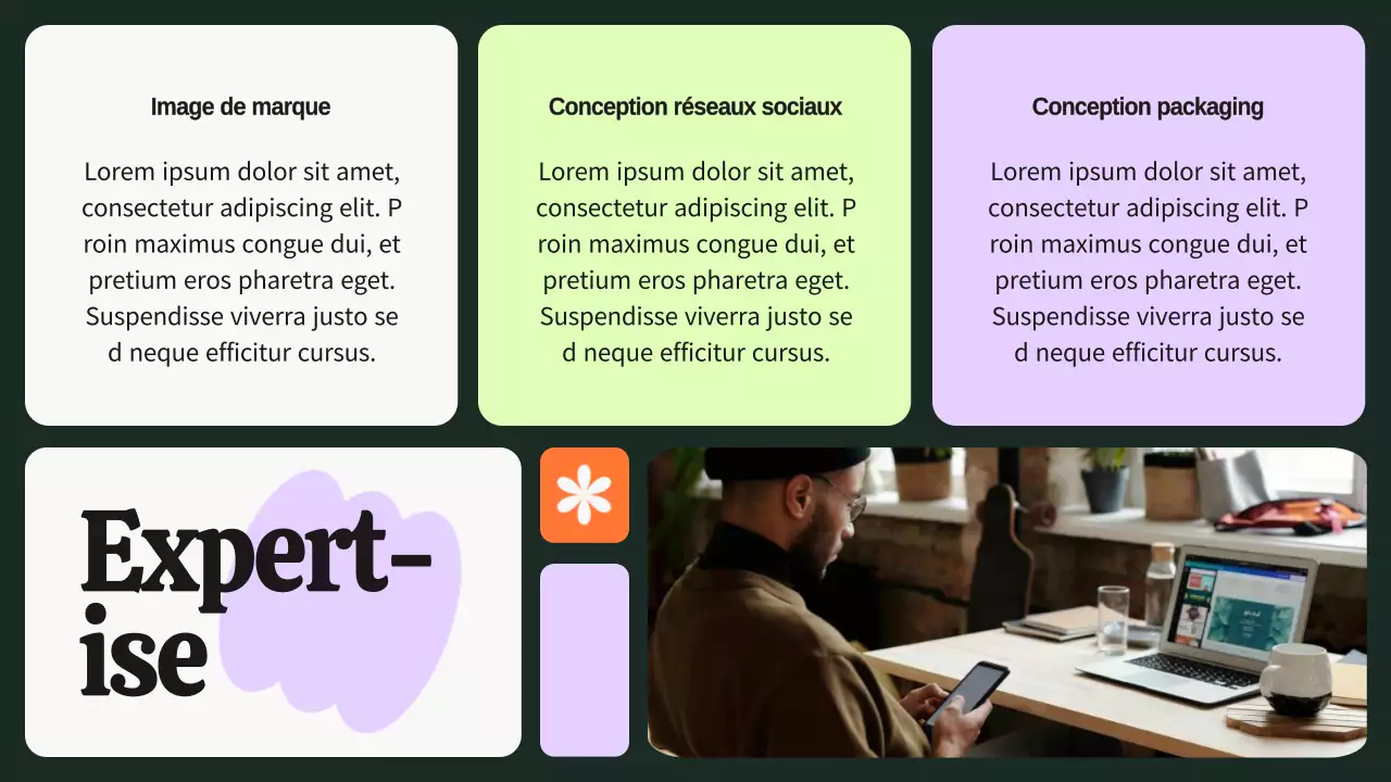 Portfolio de graphistes vert et violet audacieux