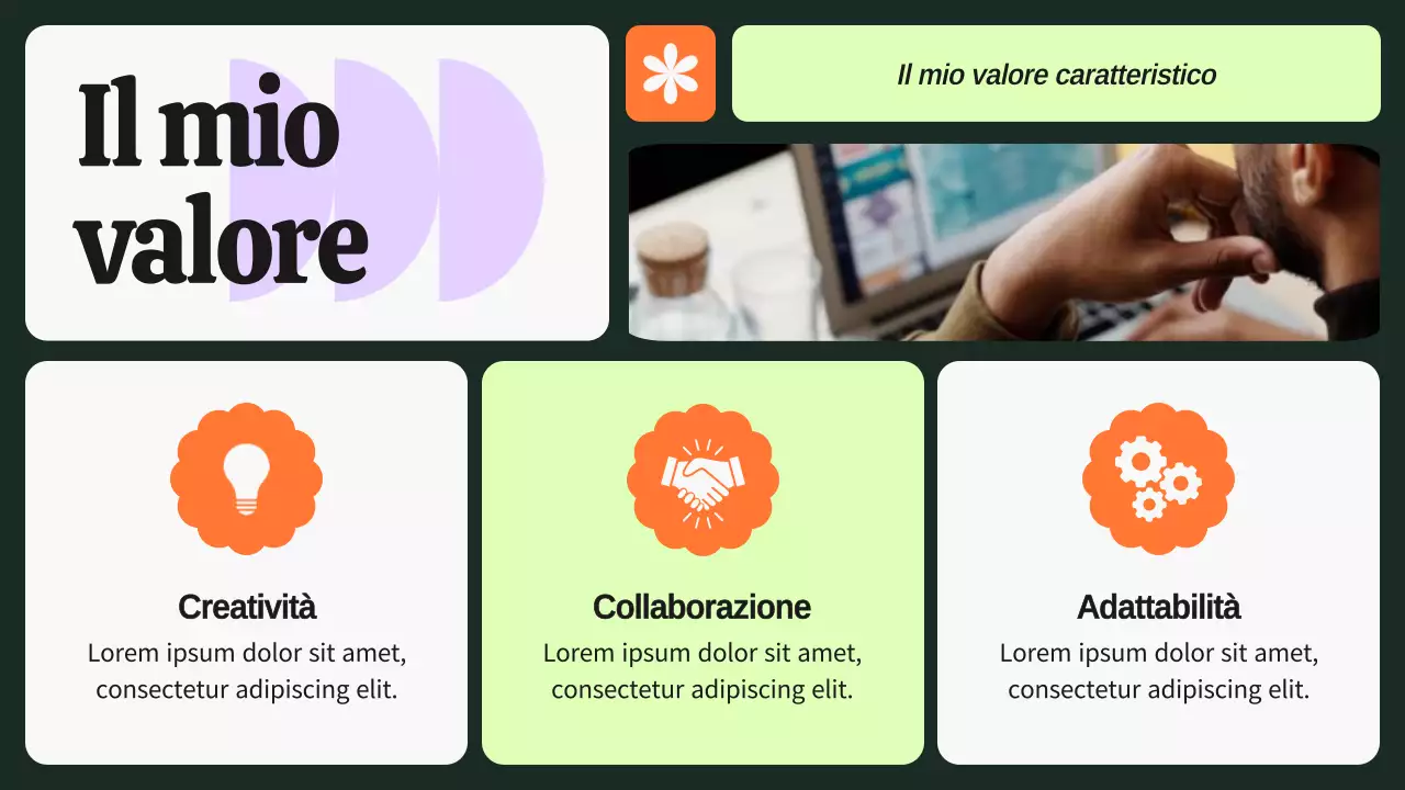 Portafoglio del designer grafico in grassetto verde e viola