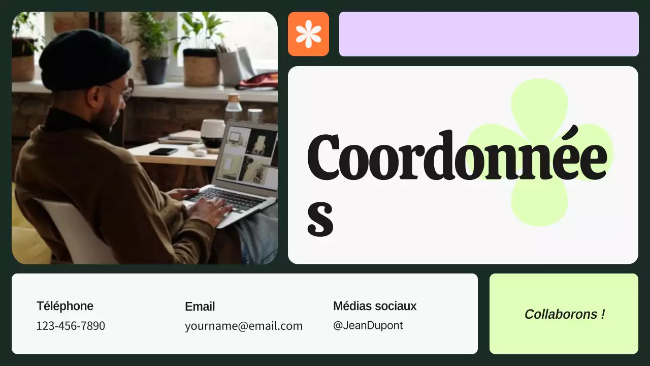 Portfolio de graphistes vert et violet audacieux