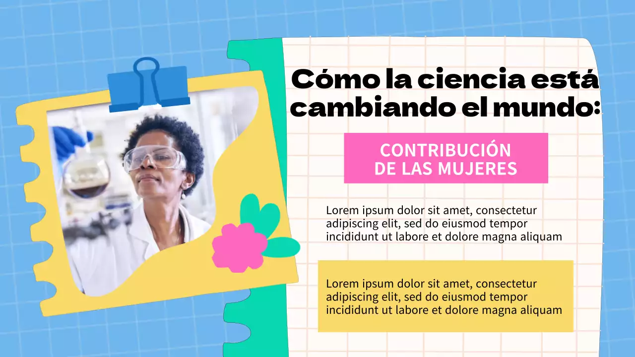 Material didáctico básico azul y rosa sobre las mujeres y la ciencia