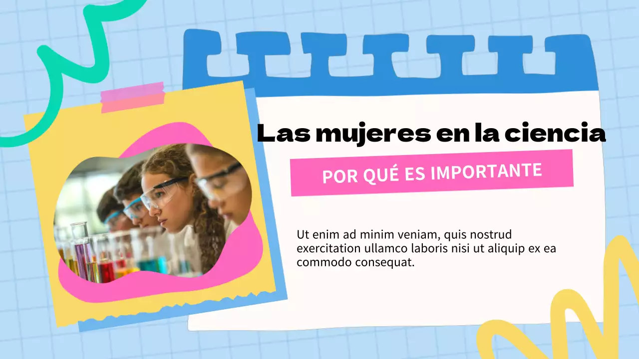 Material didáctico básico azul y rosa sobre las mujeres y la ciencia