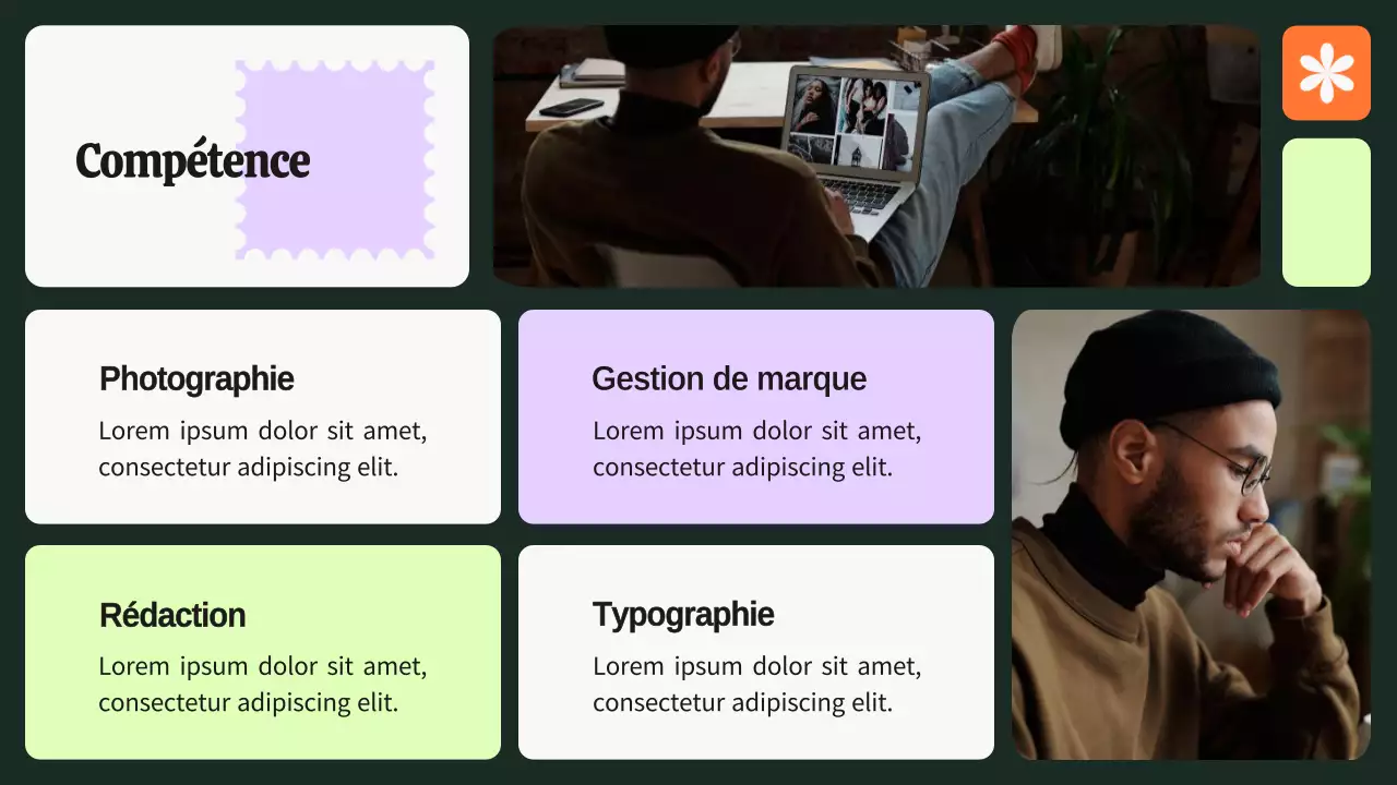 Portfolio de graphistes vert et violet audacieux