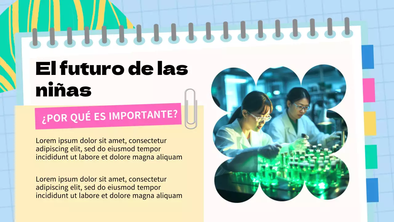 Material didáctico básico azul y rosa sobre las mujeres y la ciencia