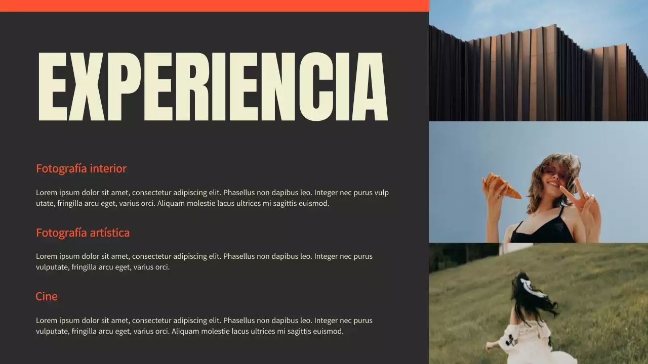 Presentación de la cartera de fotógrafos de tendencias en rojo y negro