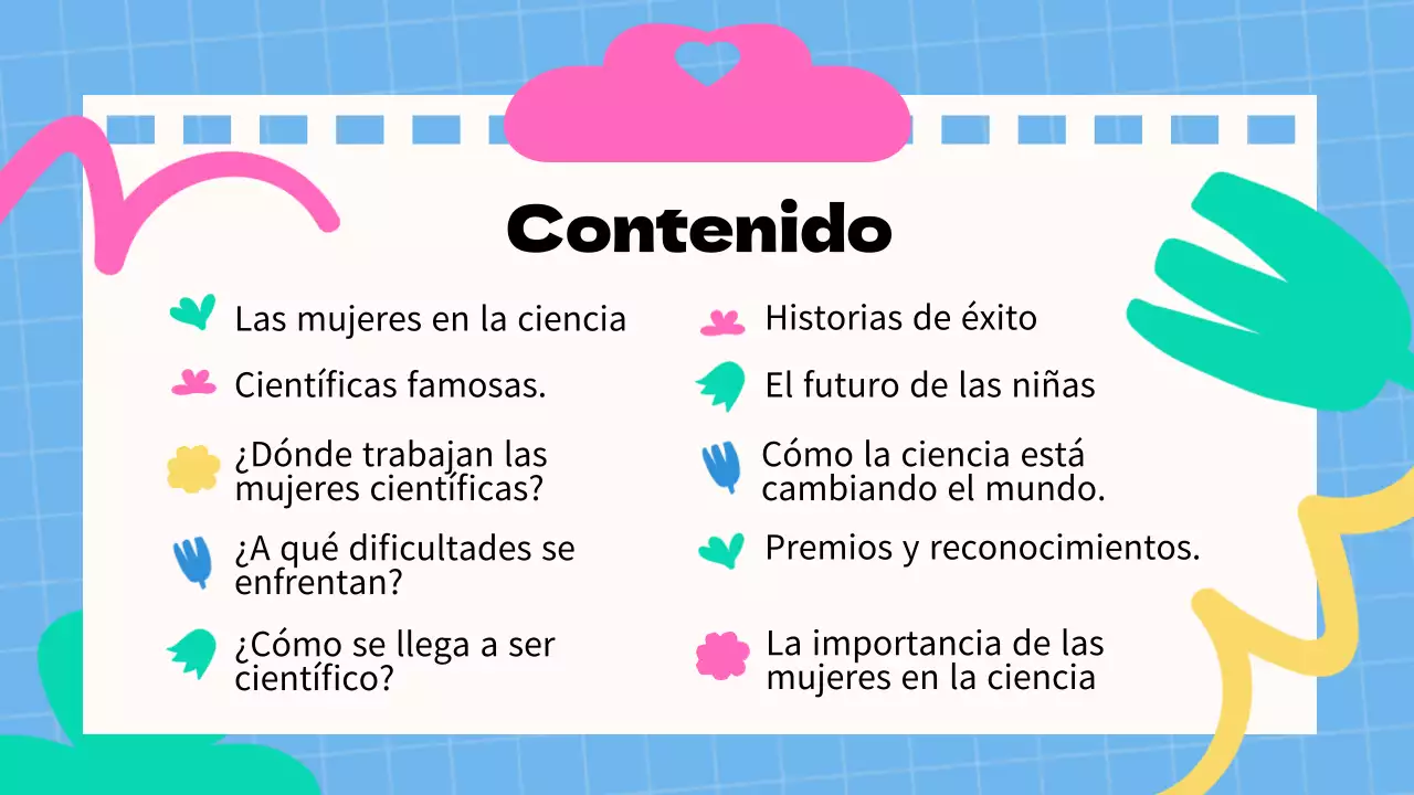 Material didáctico básico azul y rosa sobre las mujeres y la ciencia