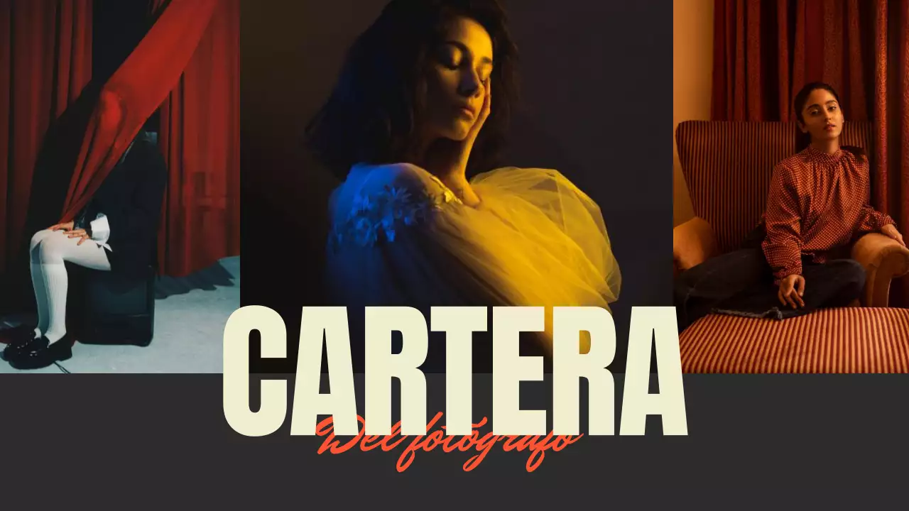 Presentación de la cartera de fotógrafos de tendencias en rojo y negro