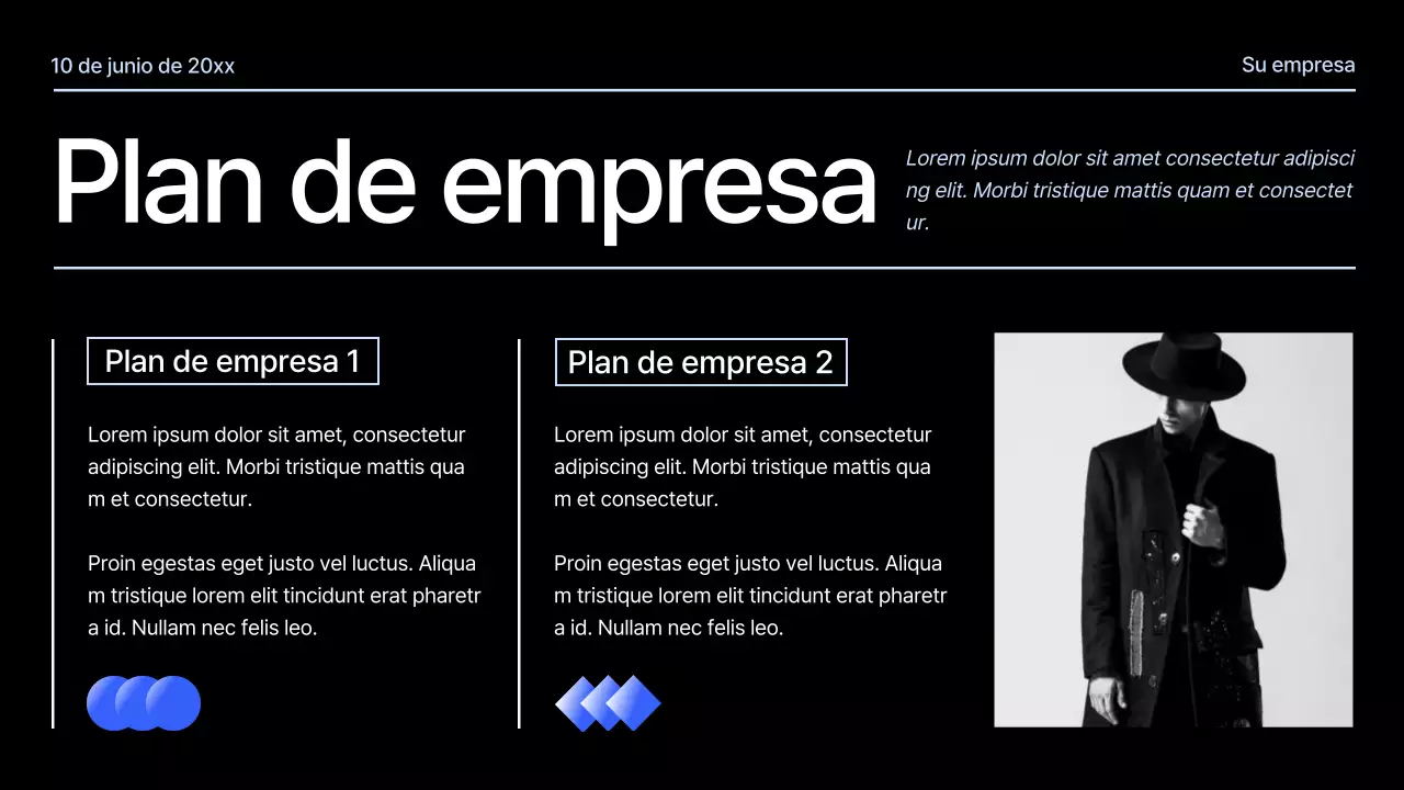 Propuesta de proyecto geométrico moderno en negro y azul