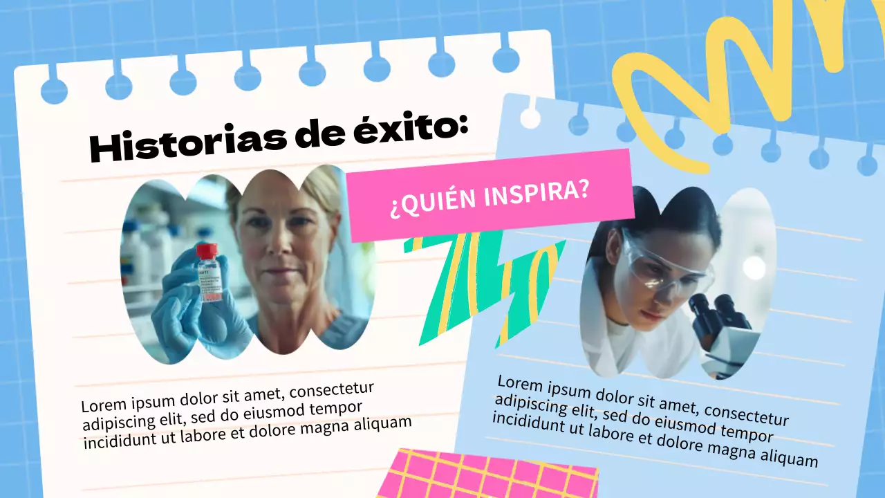 Material didáctico básico azul y rosa sobre las mujeres y la ciencia