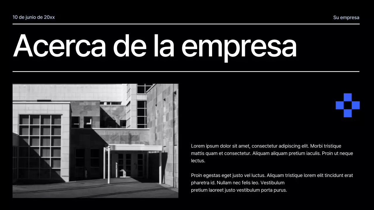 Propuesta de proyecto geométrico moderno en negro y azul