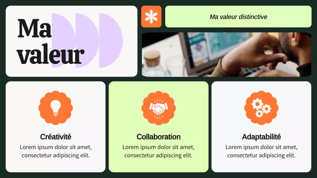 Portfolio de graphistes vert et violet audacieux