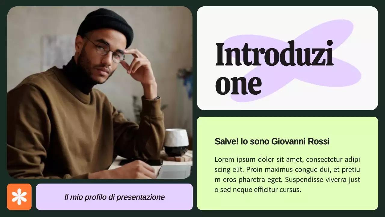 Portafoglio del designer grafico in grassetto verde e viola