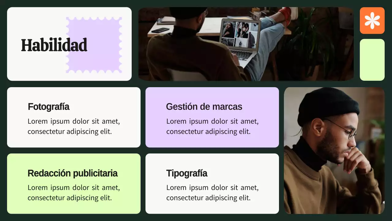 Verde y morado Cartera de diseñador gráfico