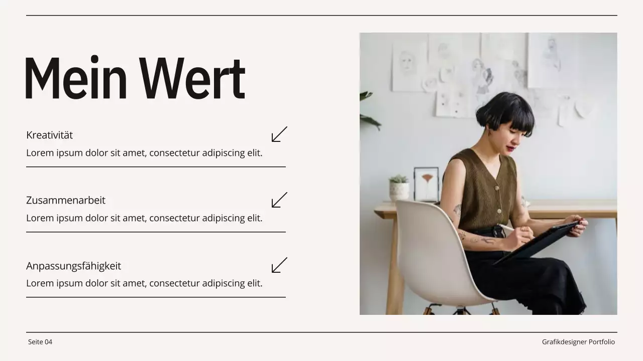 Beige und Schwarz Minimal Grafik Designer Portfolio