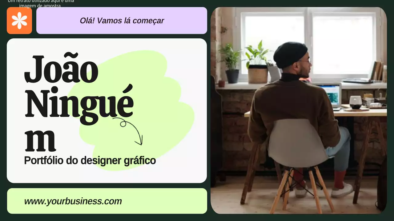 Portfólio de designer gráfico verde e roxo arrojado