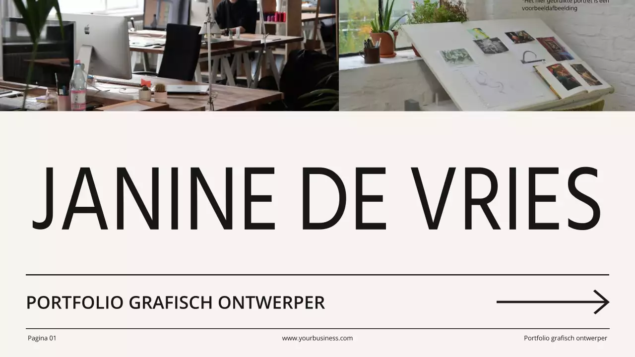 Beige en zwart minimalistisch grafisch ontwerp portfolio