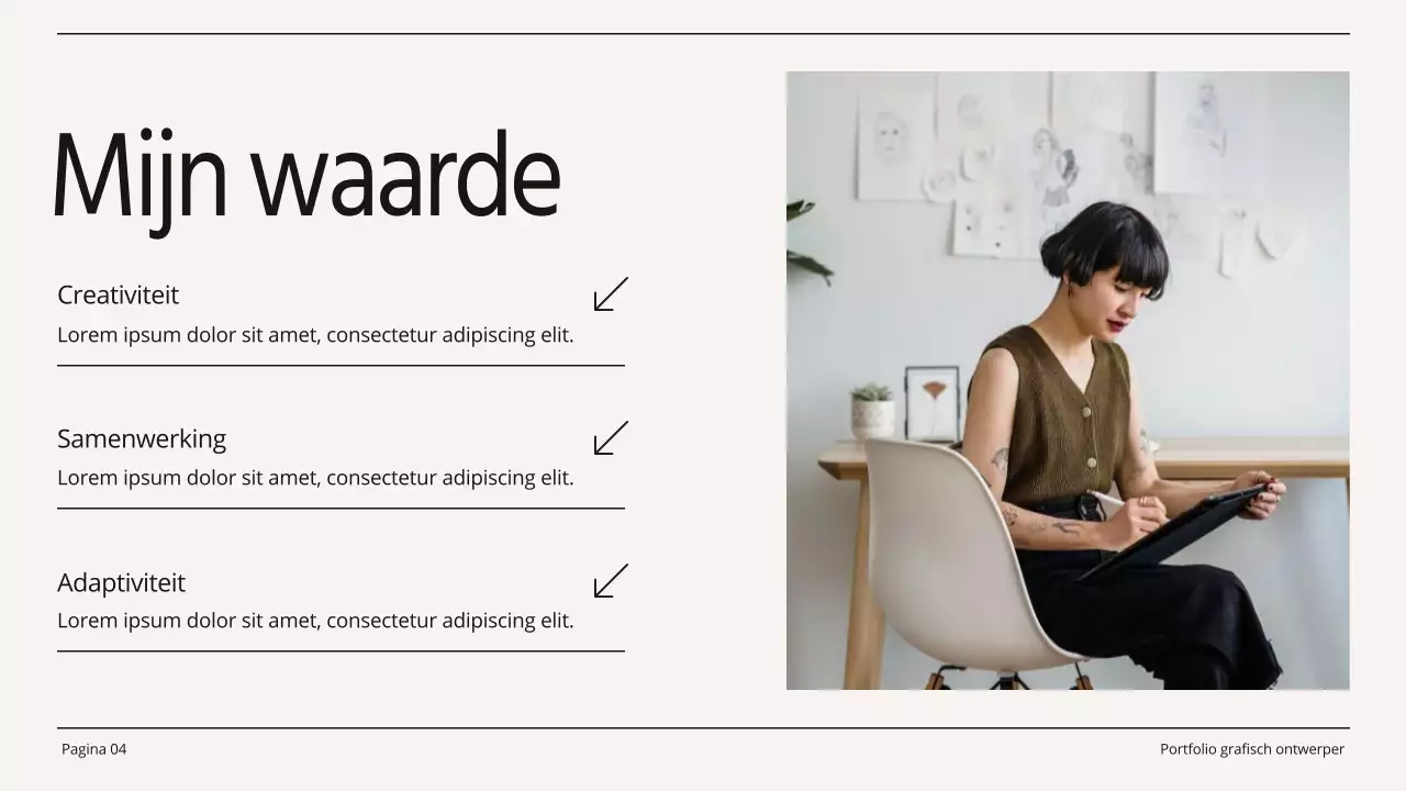 Beige en zwart minimalistisch grafisch ontwerp portfolio