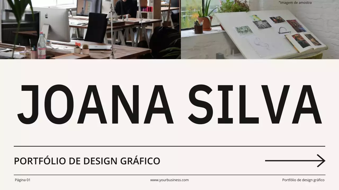 Portfólio de designer gráfico minimalista em bege e preto