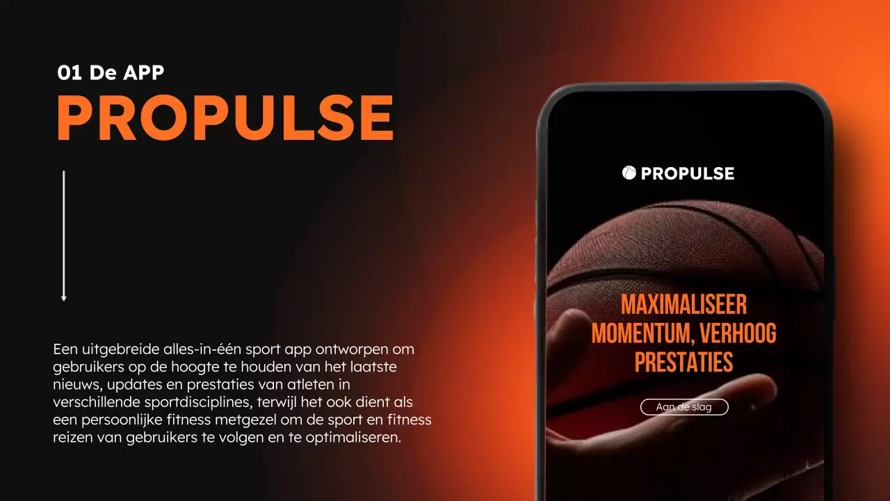Oranje en Zwart Moderne Sport en Fitness App Product Pitch