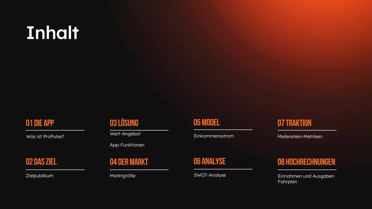 Orange-schwarze moderne Sport- und Fitness-App Produktpräsentation