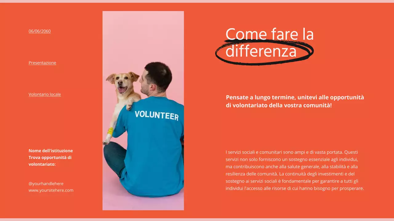 Arancione Promozione minima del programma di opportunità di volontariato locale