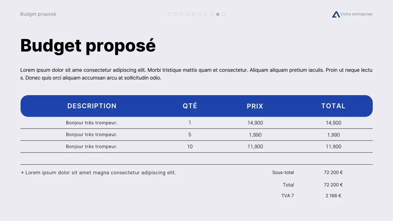 Proposition de projet minimale moderne, grise et bleue