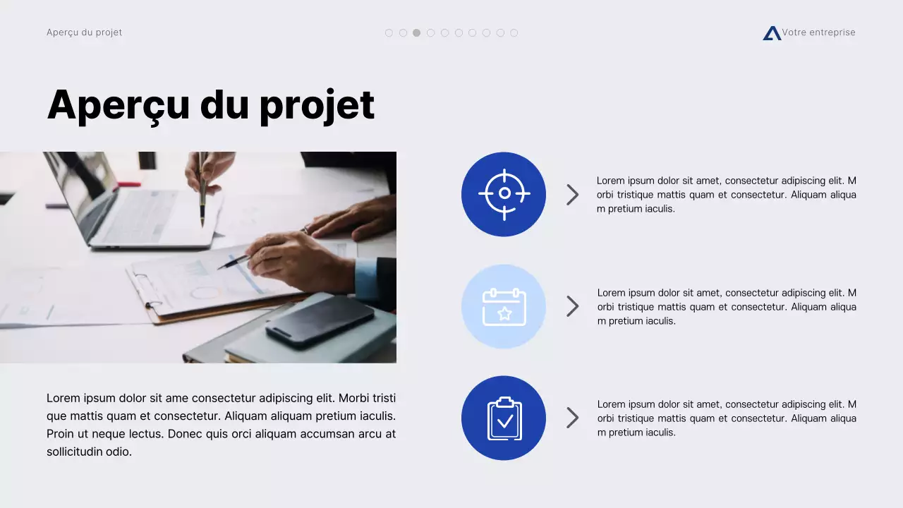 Proposition de projet minimale moderne, grise et bleue