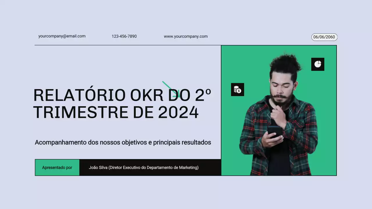Relatório OKR moderno verde e azul