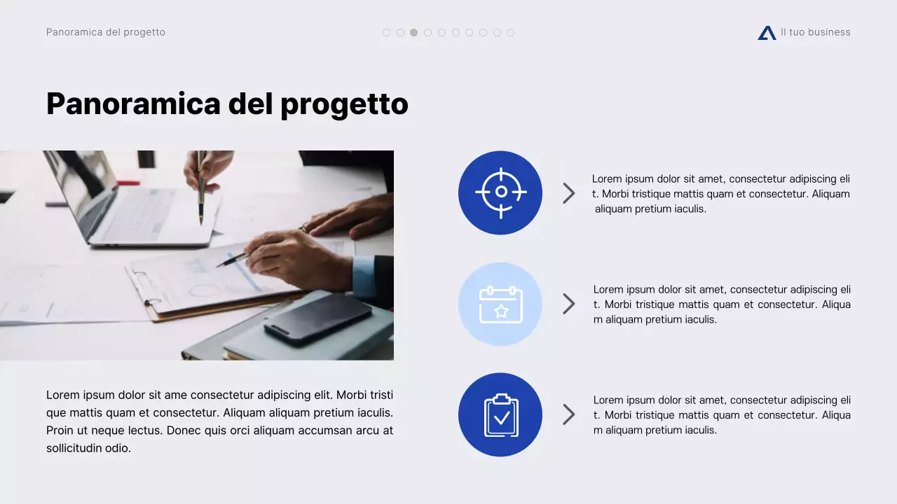 Proposta di progetto minimalista moderna grigia e blu
