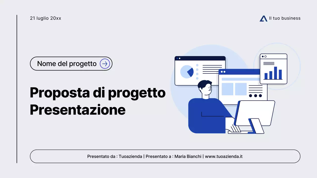 Proposta di progetto minimalista moderna grigia e blu