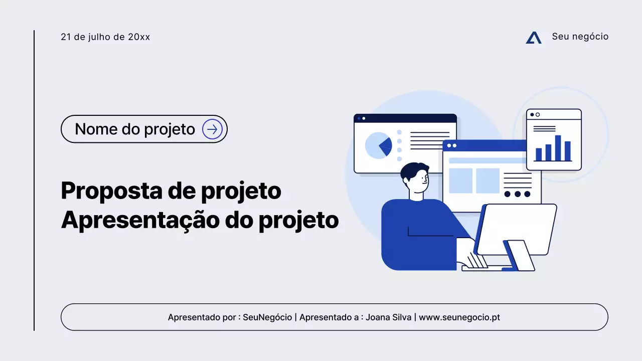 Proposta de projeto minimalista moderna em cinzento e azul