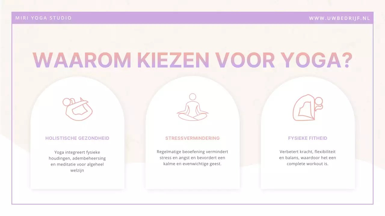 Paars wit minimalistische moderne yogastudio introductie