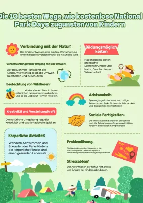 Grün-rot-moderne Infografik zu den Vorteilen für Kinder in Nationalparks Studienmaterial