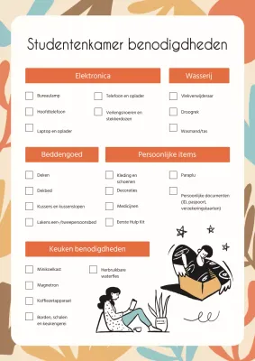Oranje en beige checklist voor verhuizing naar de universiteit