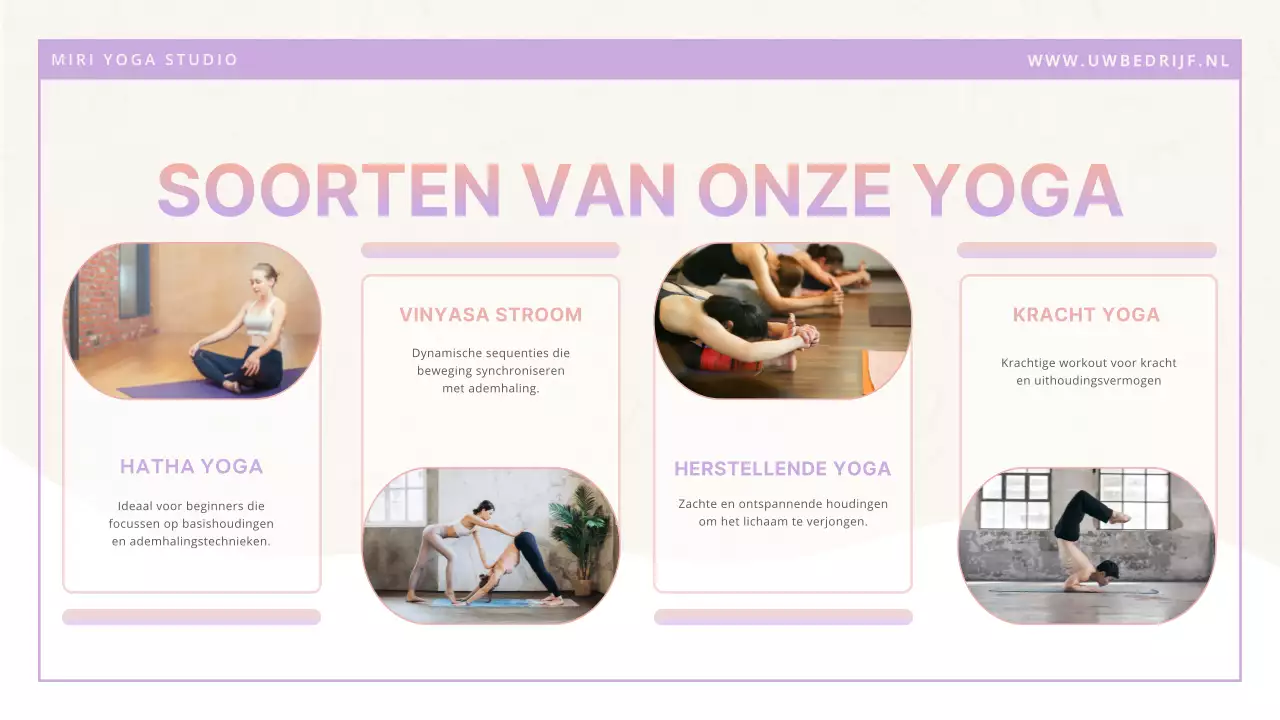 Paars wit minimalistische moderne yogastudio introductie
